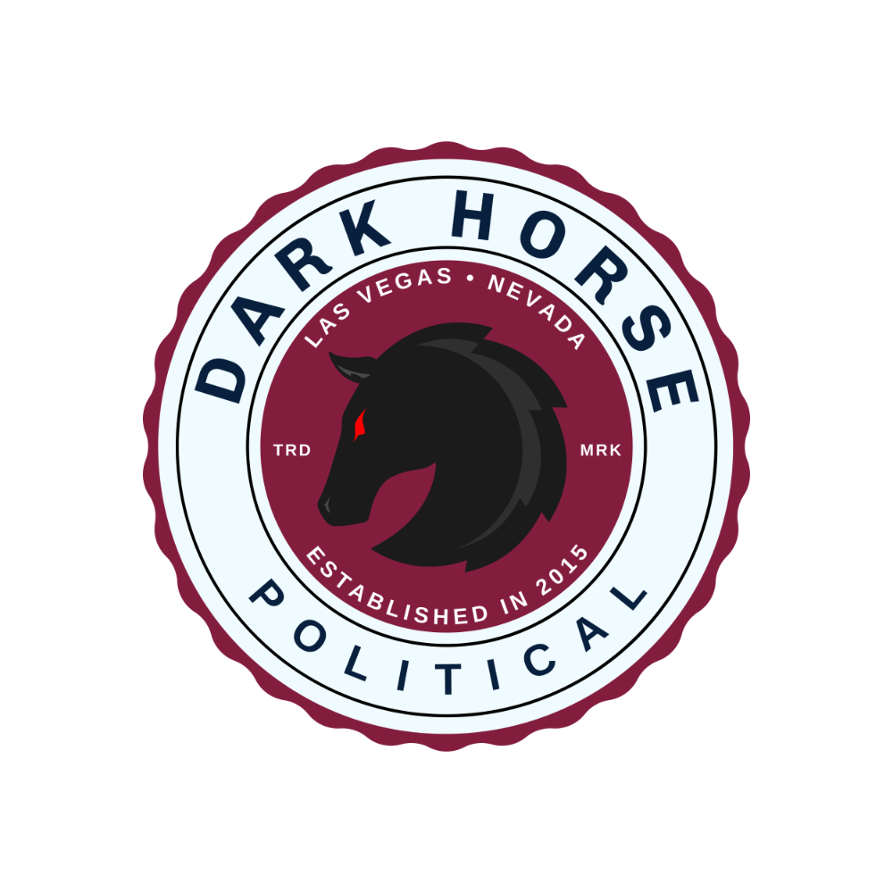Original Dark Horse Political mark — the horse with the red eye, designed in 2015, retired in 2025.
